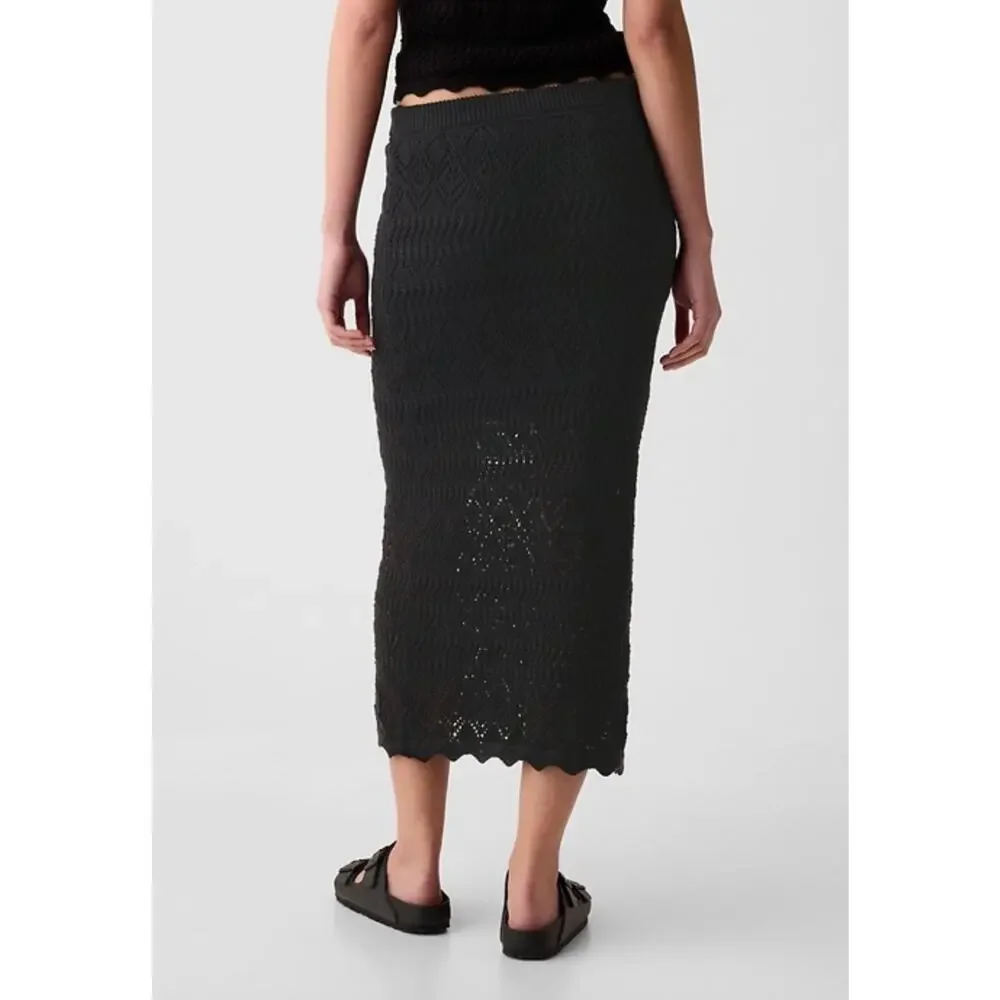 NWOT Gap Crochet pull-on Midi Skirt Black Womens XL 100Cotton plus 16-18